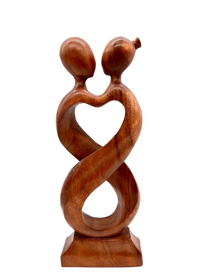 Handgeschnitzte Holzdeko Figur "Liebespaar Herzform"