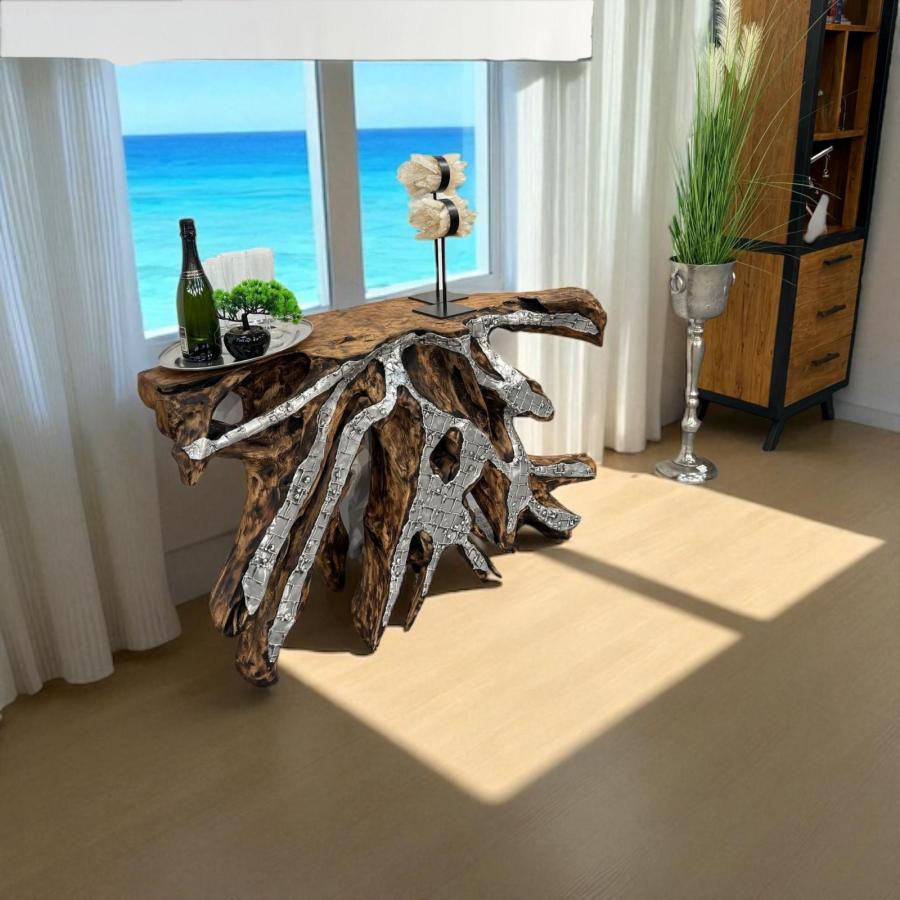 Sideboard aus einer Baumwurzel mit Aluminium