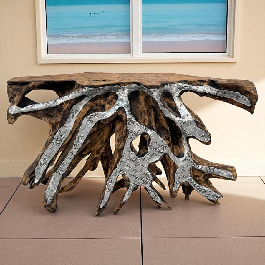 Sideboard aus einer Baumwurzel mit Aluminium