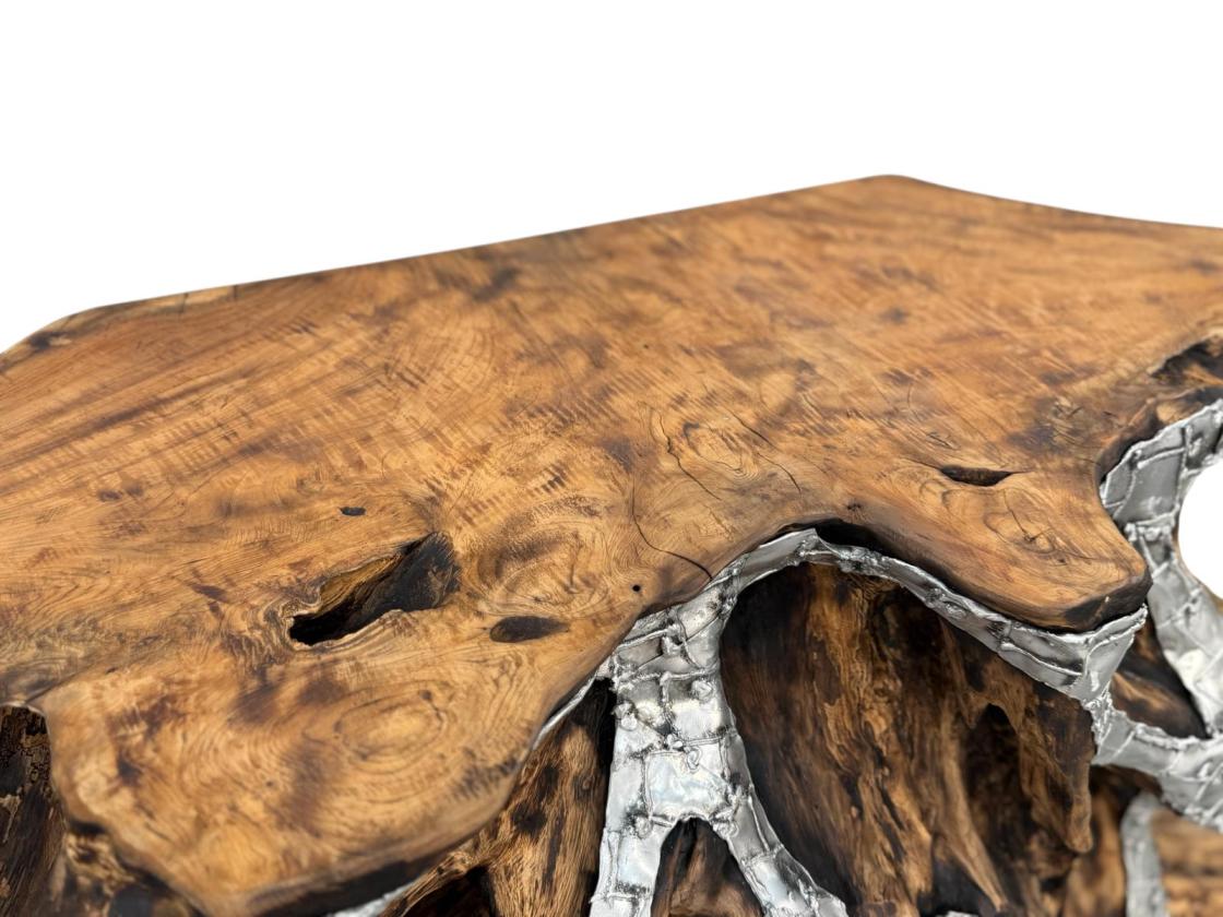 Sideboard aus einer Baumwurzel mit Aluminium