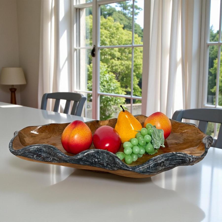 Holzschale Amalia aus Teakholz mit schwarz/silbernem Rand