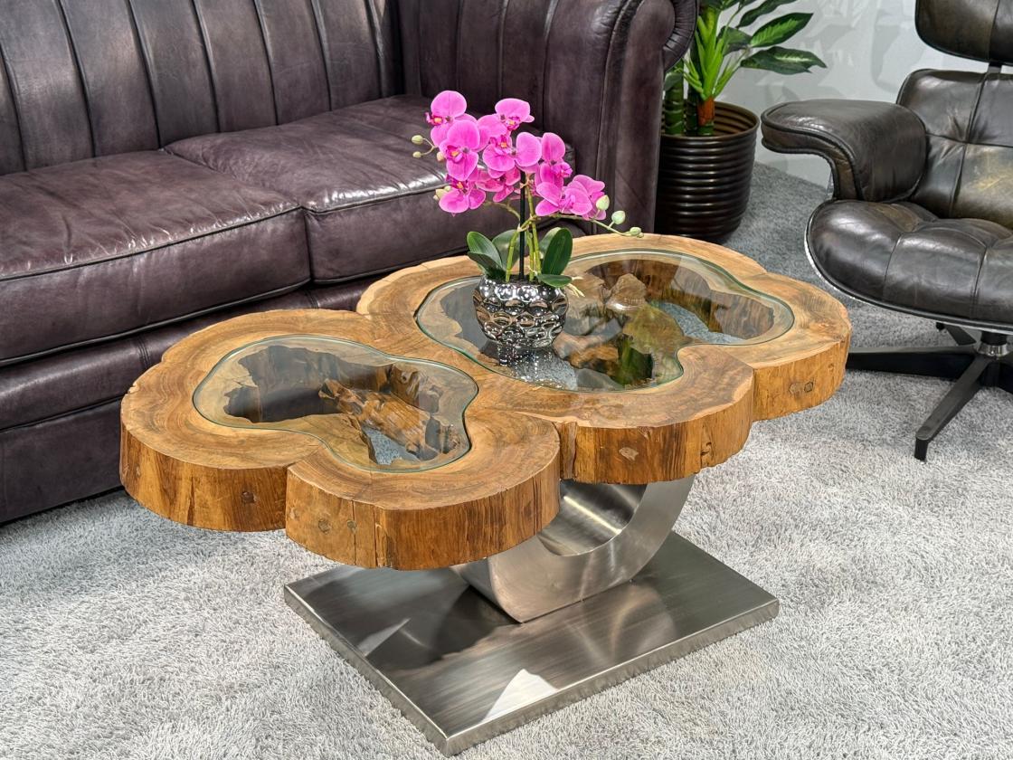 Couchtisch unikat baumstamm designtisch