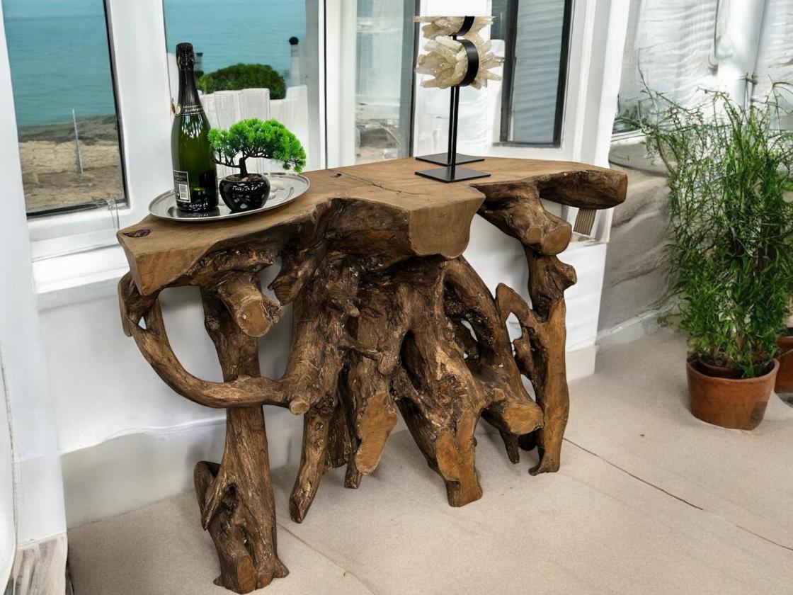 Konsole aus einer Baumwurzel Teak
