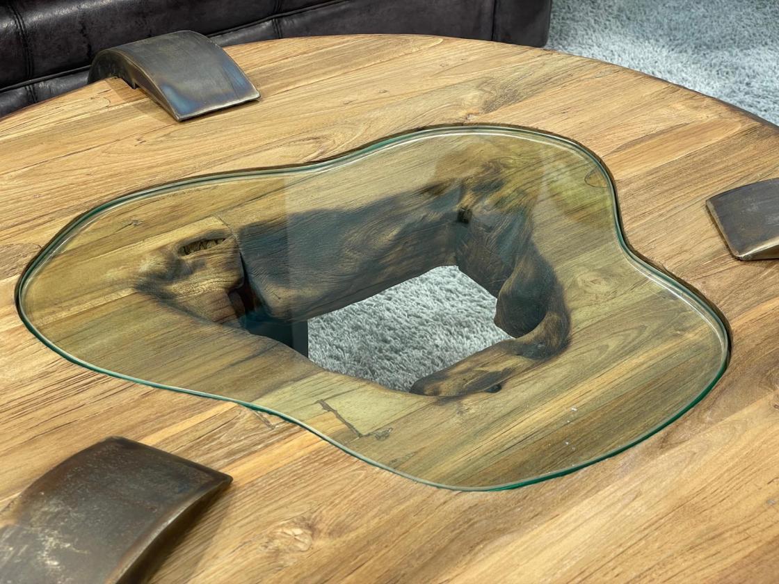Sofatisch aus echtem Teakholz rund 80cm