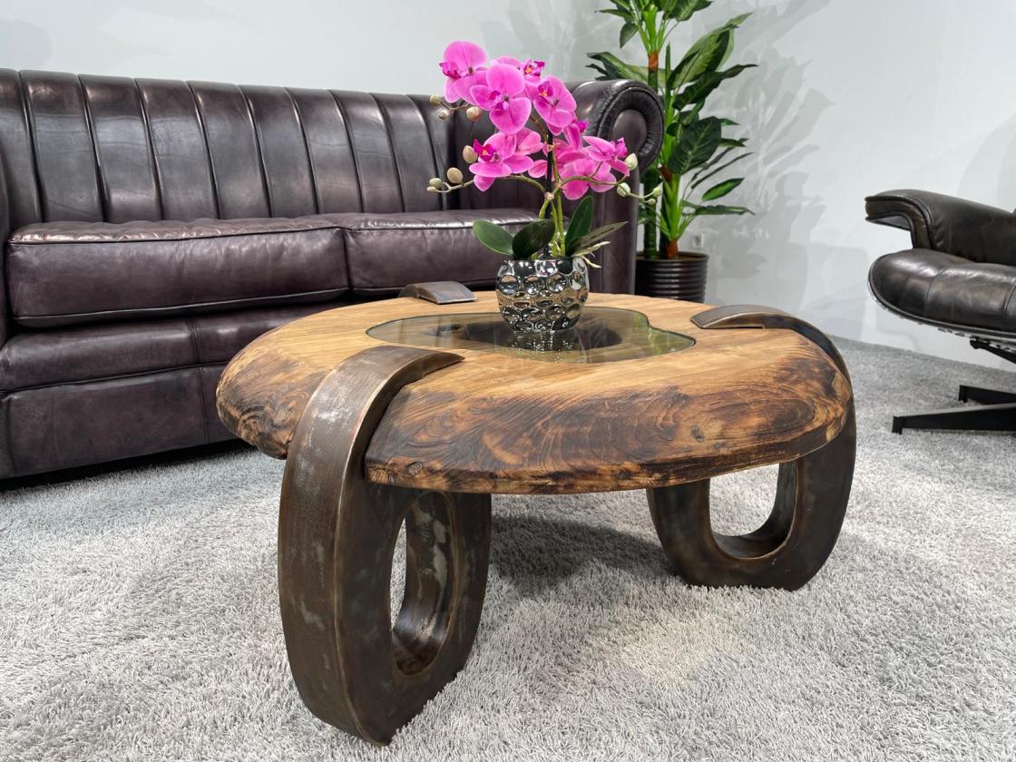 Sofatisch aus echtem Teakholz rund 80cm