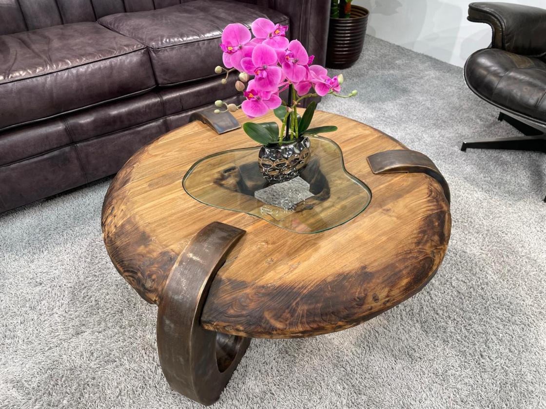 Sofatisch aus echtem Teakholz rund 80cm