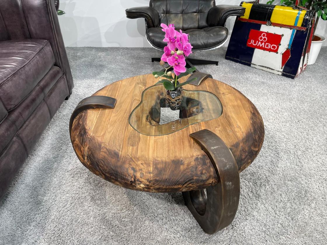 Sofatisch aus echtem Teakholz rund 80cm