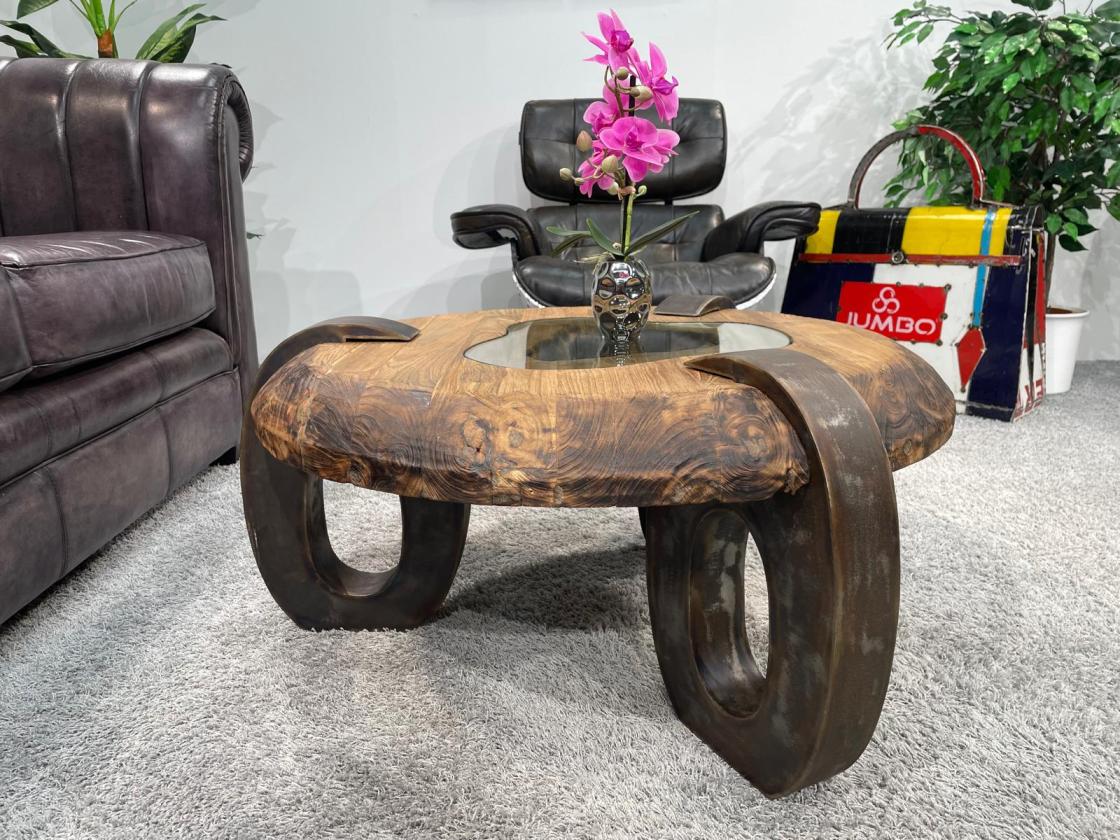 Sofatisch aus echtem Teakholz rund 80cm