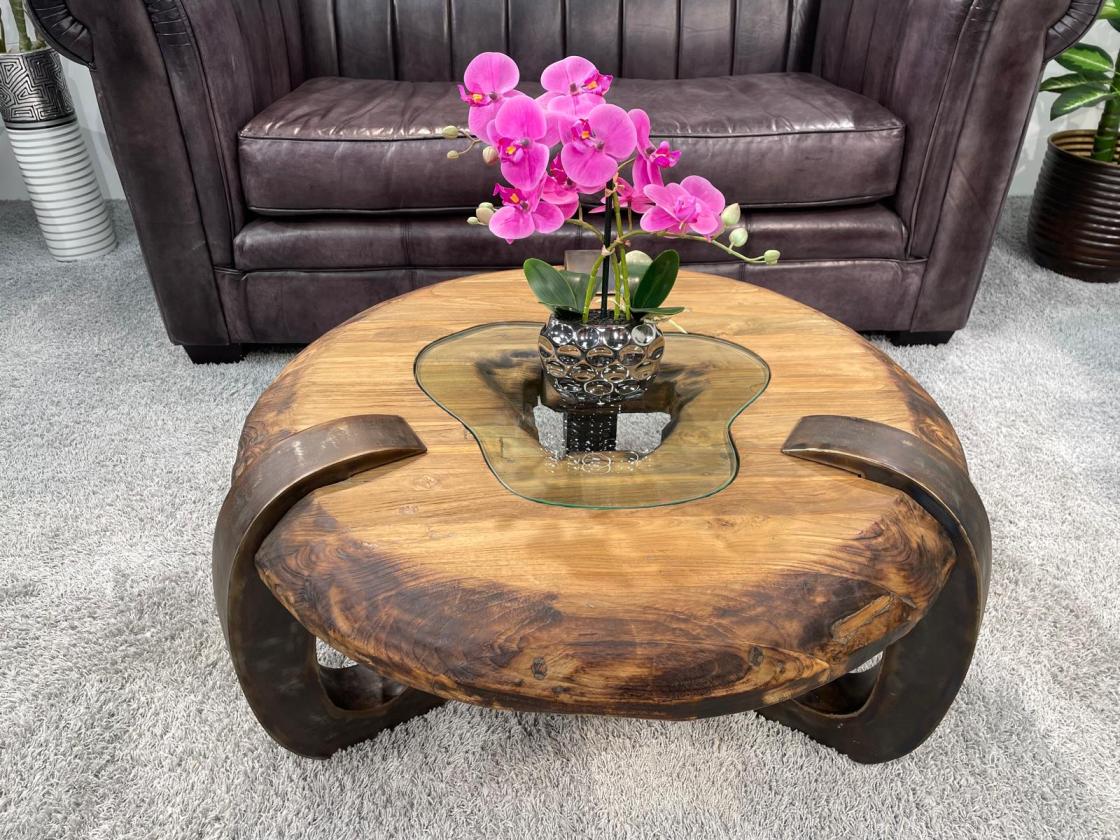 Sofatisch aus echtem Teakholz rund 80cm