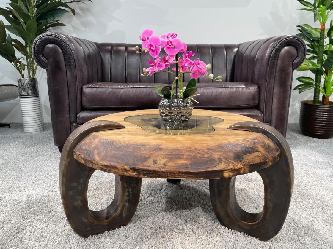 Sofatisch aus echtem Teakholz rund 80cm