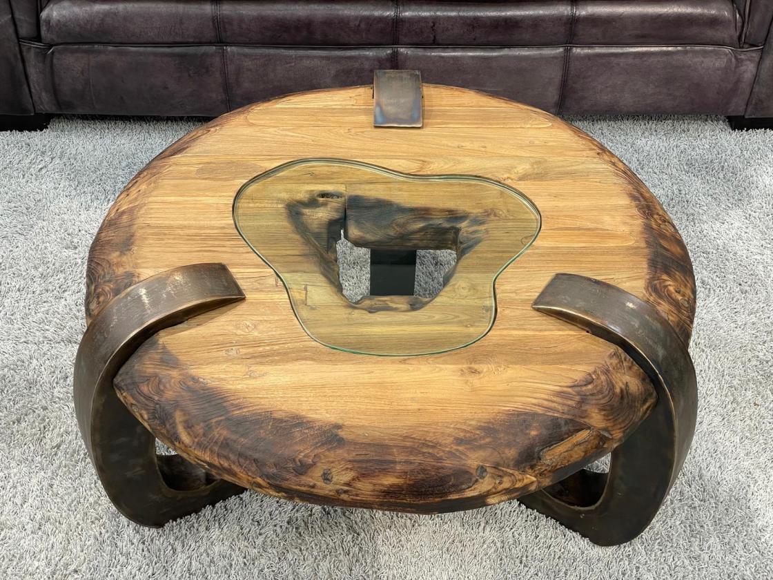 Sofatisch aus echtem Teakholz rund 80cm