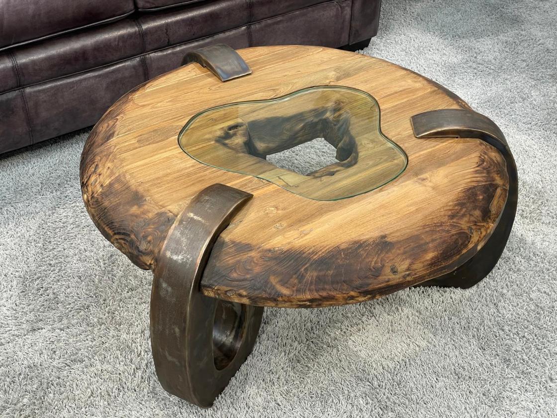 Sofatisch aus echtem Teakholz rund 80cm