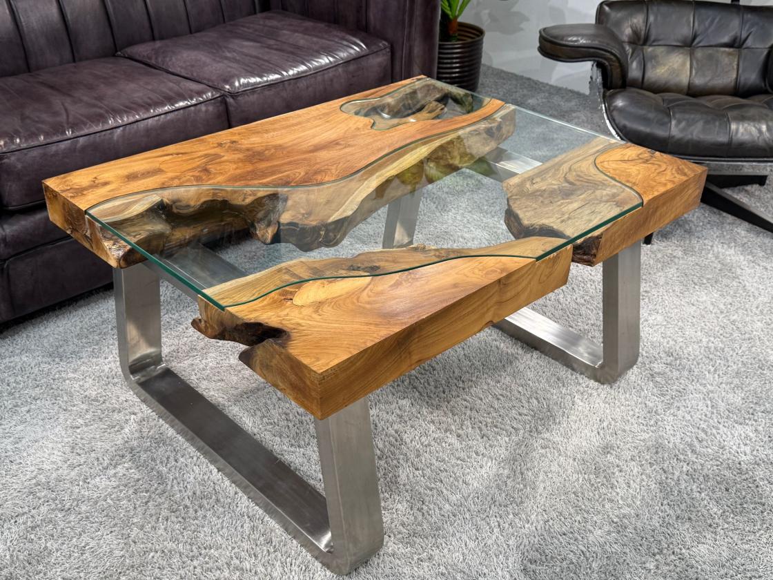 Couchtisch "Natural Landscape" (ca. 100 x 80 x 50,5 cm) aus Teakholz