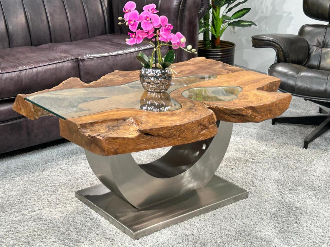 Massivholz Couchtisch Baumstamm Baumscheibe Expression Handarbeit