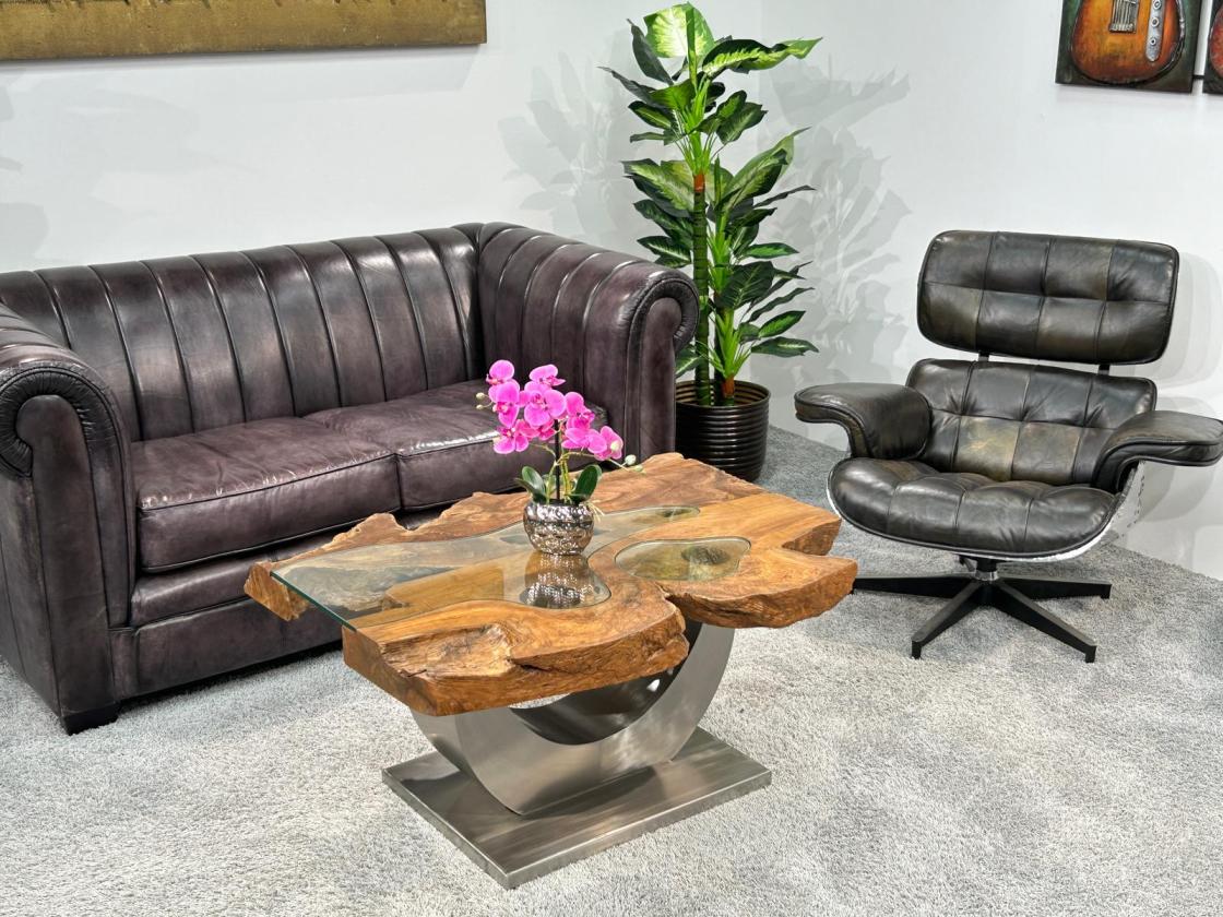 Massivholz Couchtisch Baumstamm Baumscheibe Expression Handarbeit