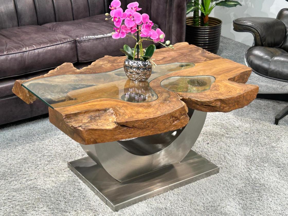 Massivholz Couchtisch Baumstamm Baumscheibe Expression Handarbeit