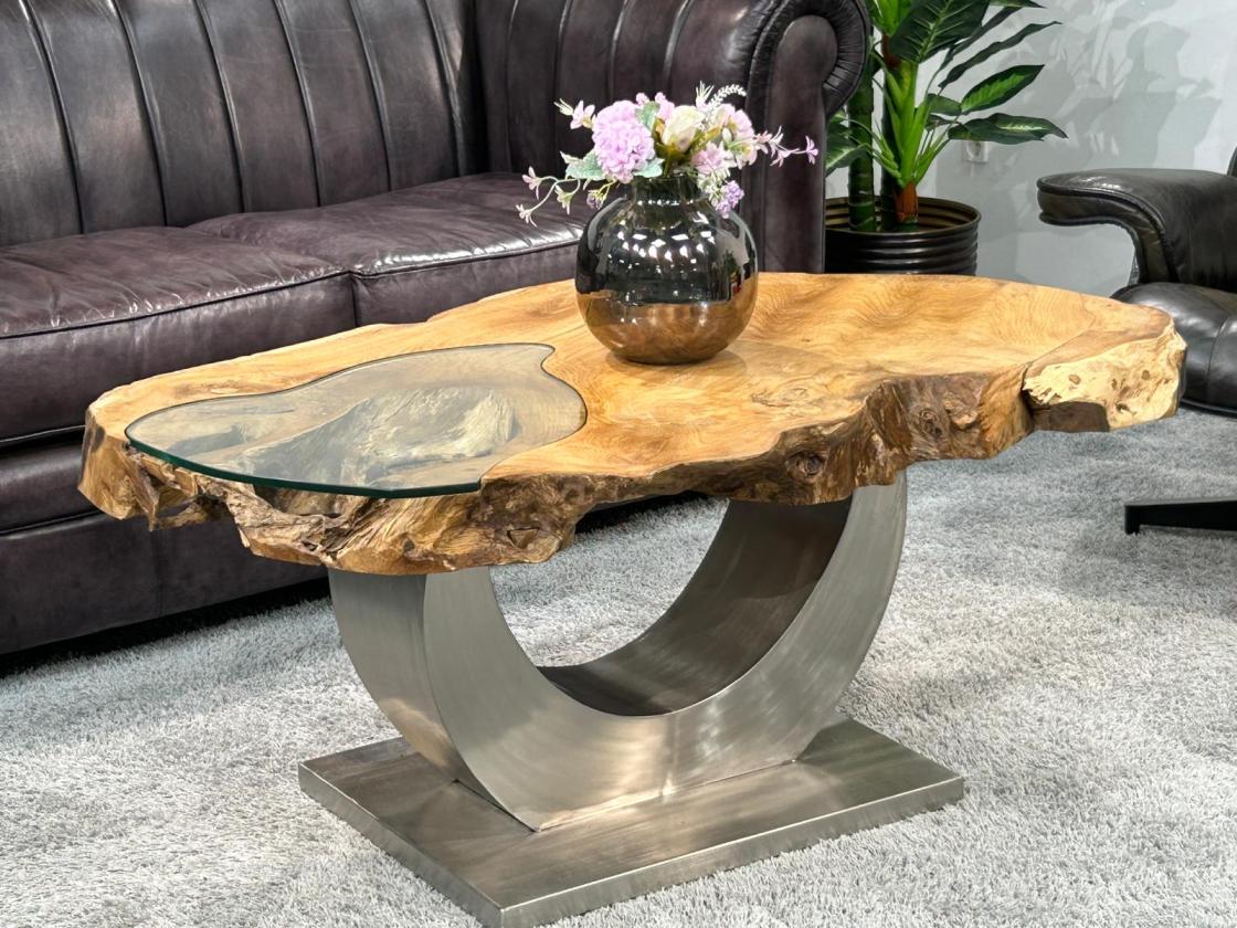 Massivholz Couchtisch Baumstamm Baumscheibe Expression Handarbeit