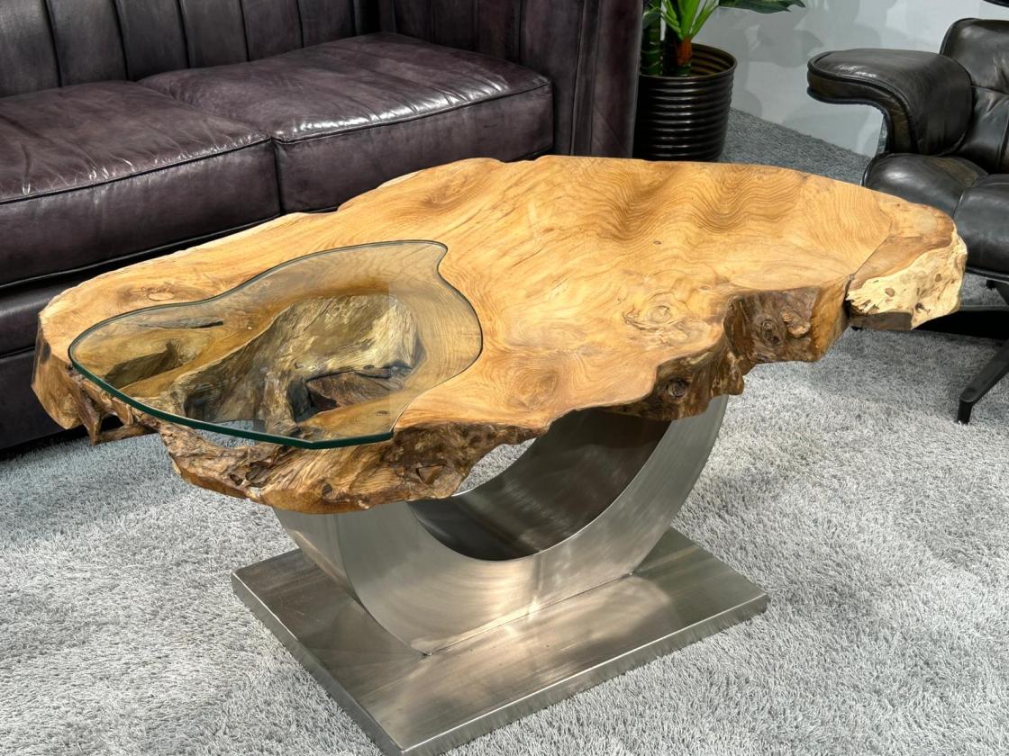 Massivholz Couchtisch Baumstamm Baumscheibe Expression Handarbeit
