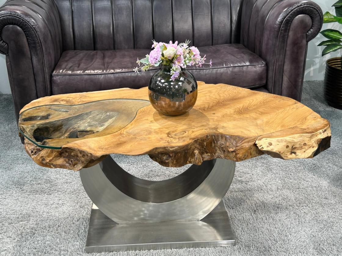 Massivholz Couchtisch Baumstamm Baumscheibe Expression Handarbeit