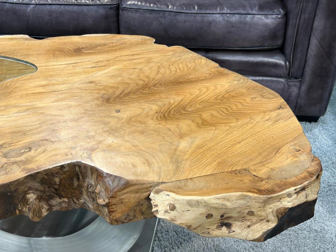 Massivholz Couchtisch Baumstamm Baumscheibe Expression Handarbeit