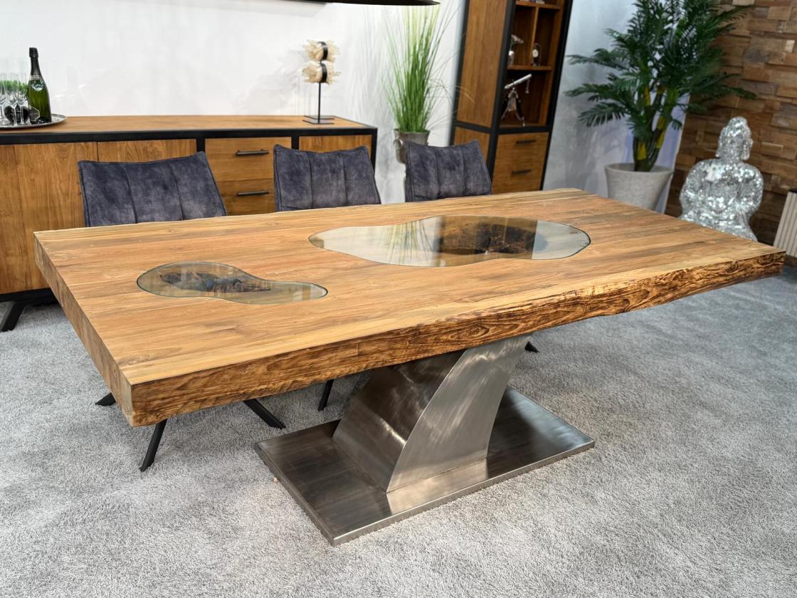Esstisch / Massivholztisch "Deep Island" ca. 220 x 100 x 76,5 cm aus recyceltem Altholz