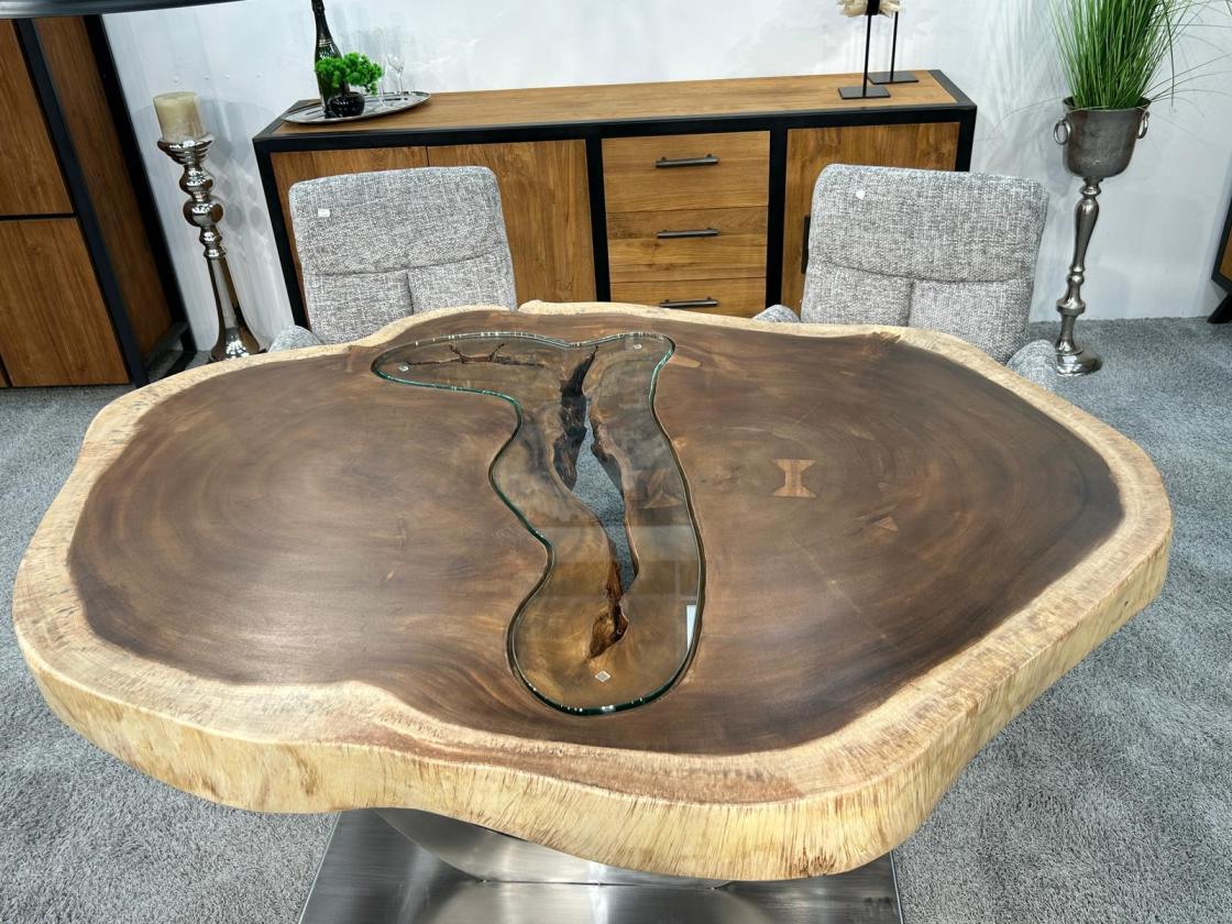 Esstisch massiv Baumstamm Baumscheibentisch