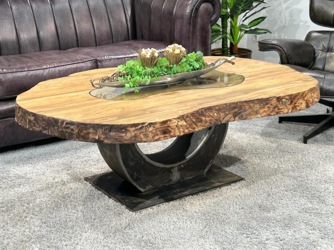 Ovaler Couchtisch Fusion 135 cm aus Holz