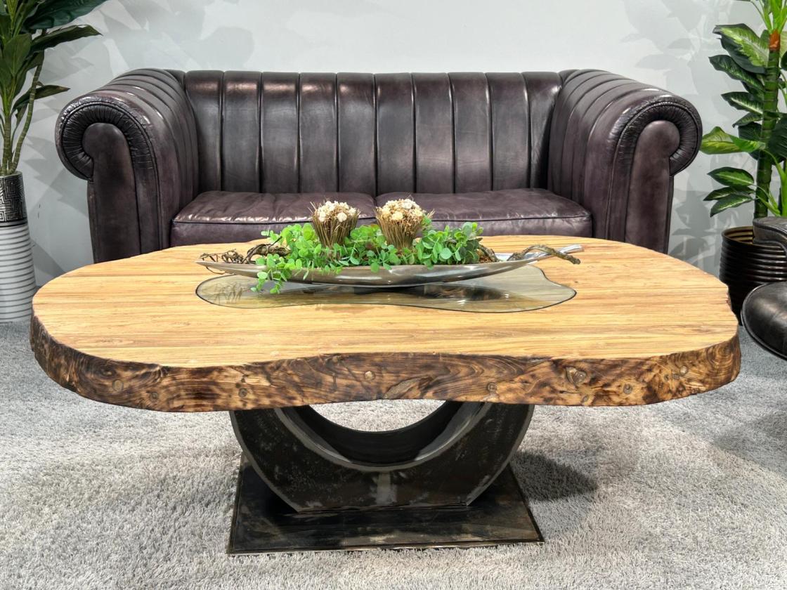Ovaler Couchtisch Fusion 135 cm aus Holz