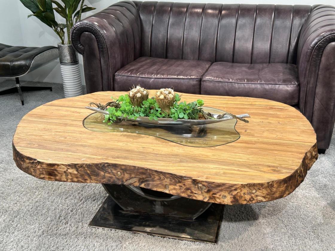 Ovaler Couchtisch Fusion 135 cm aus Holz