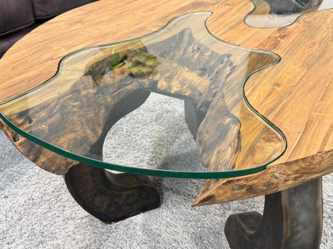Massivholz Couchtisch mit Glaseinlagen Bay