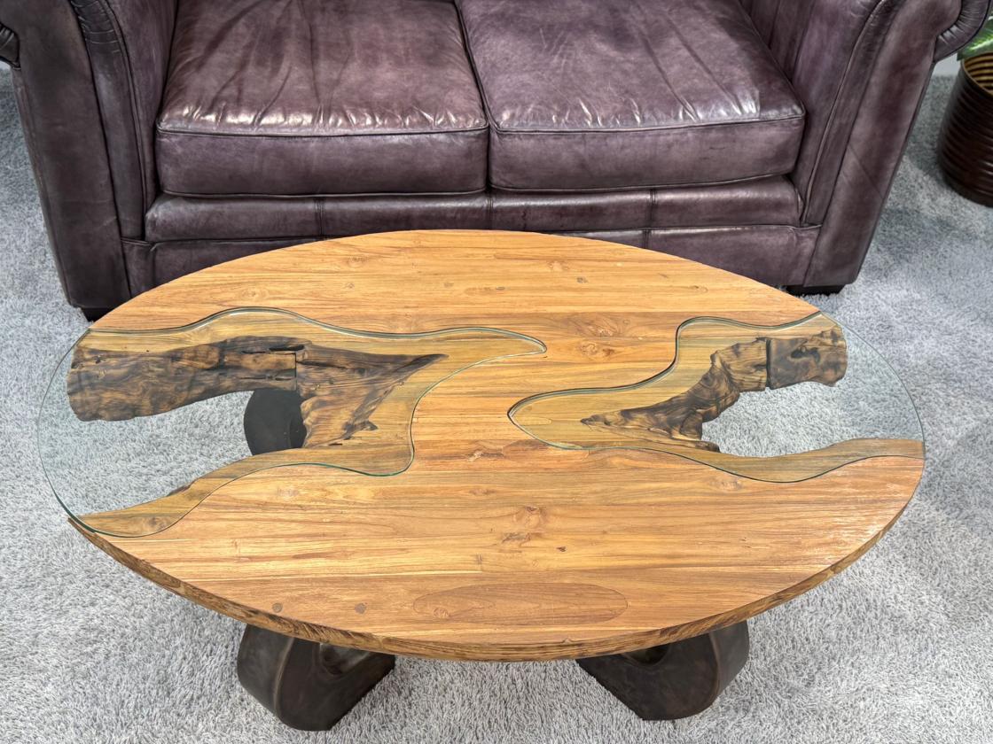 Massivholz Couchtisch mit Glaseinlagen Bay