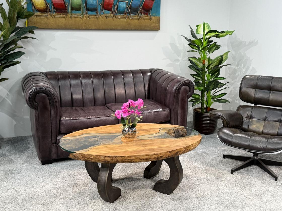 Massivholz Couchtisch mit Glaseinlagen Bay