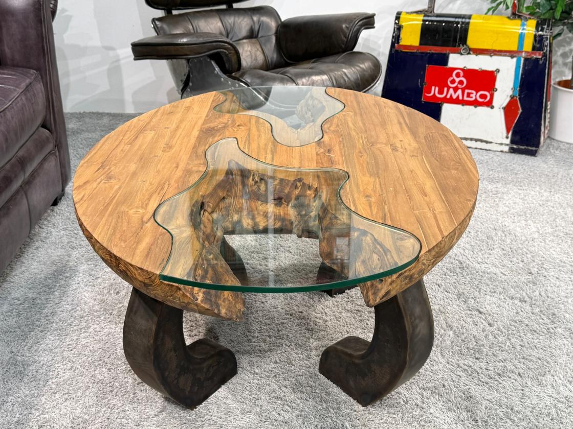 Massivholz Couchtisch mit Glaseinlagen Bay