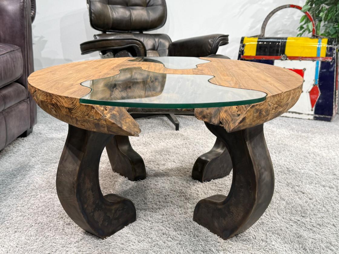 Massivholz Couchtisch mit Glaseinlagen Bay