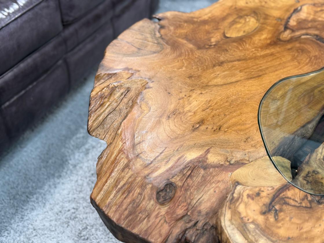 Unikat Couchtisch aus Holz Baumstamm Baumscheibe Metallfuss