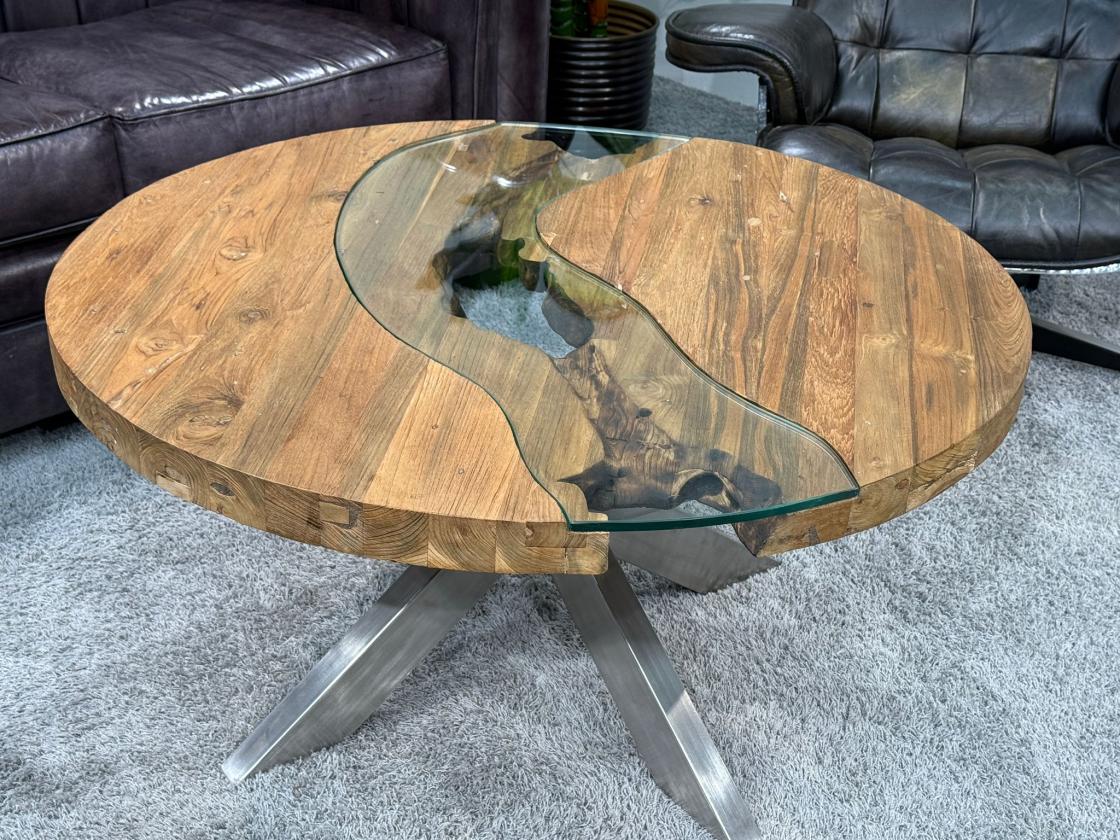 Runder Couchtisch Eternia 100cm aus Holz mit Edelstahl