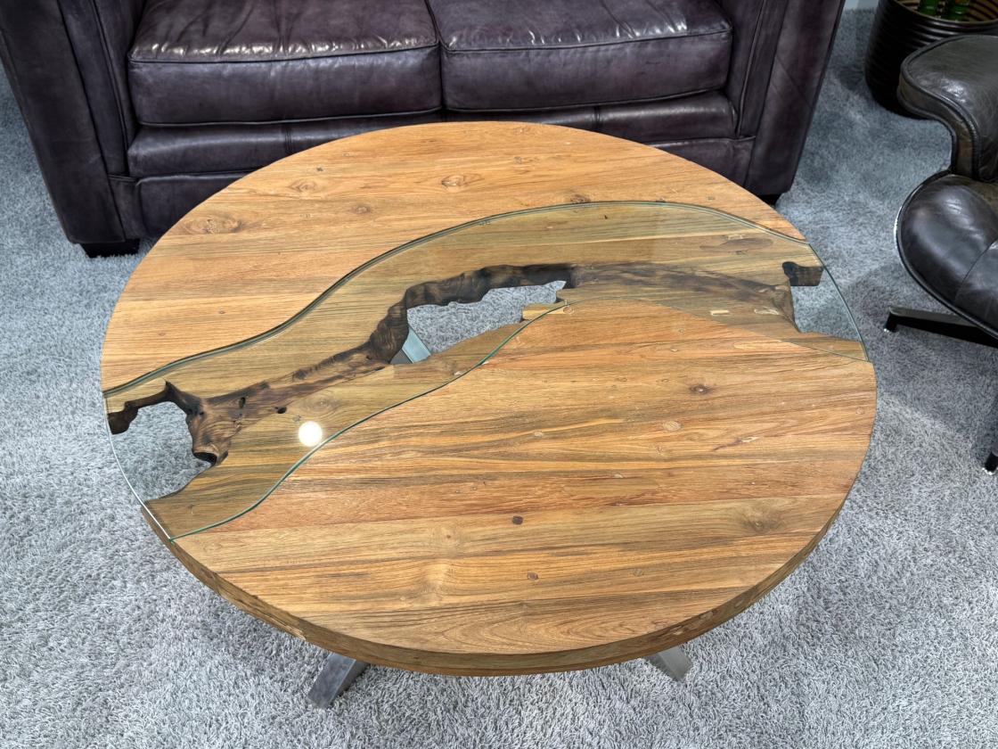 Runder Couchtisch Eternia 100cm aus Holz mit Edelstahl