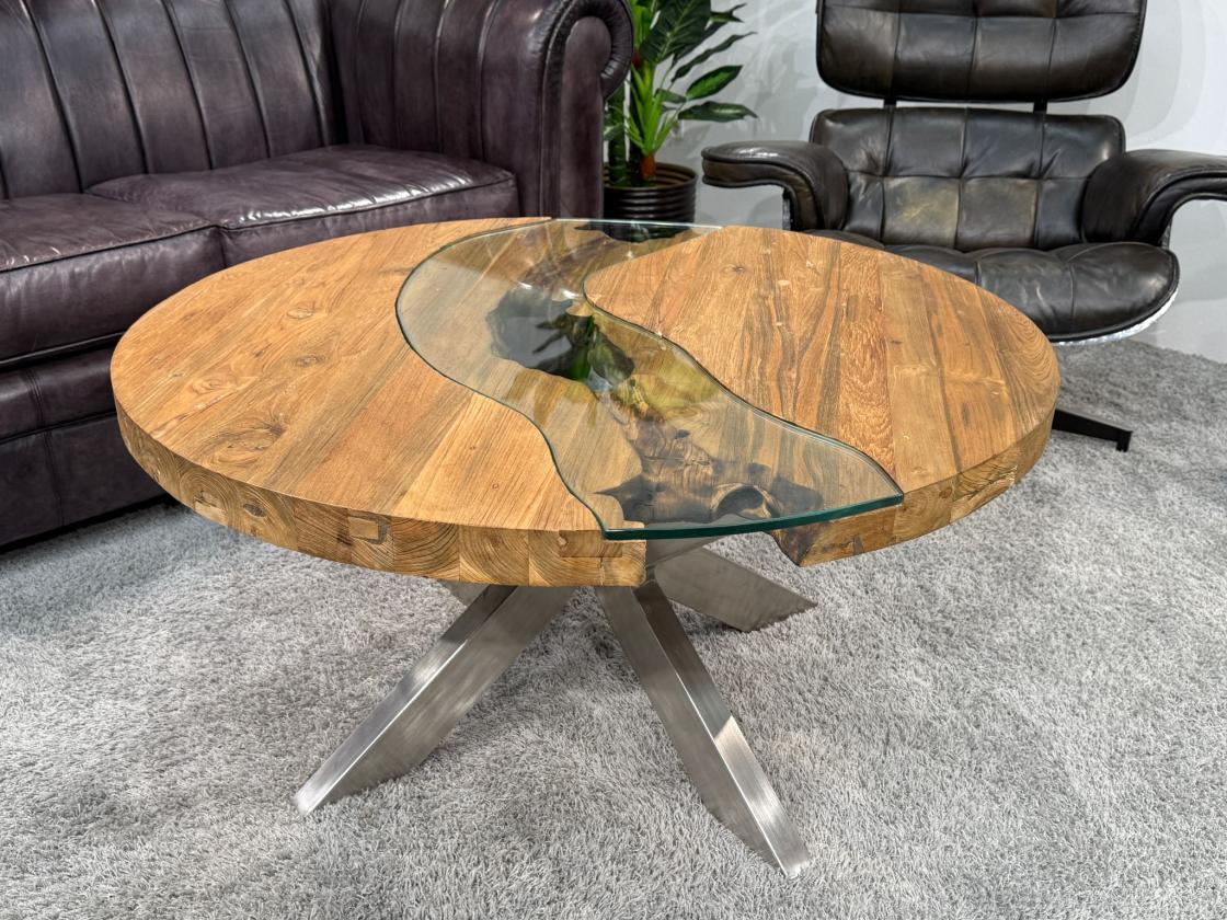 Runder Couchtisch Eternia 100cm aus Holz mit Edelstahl