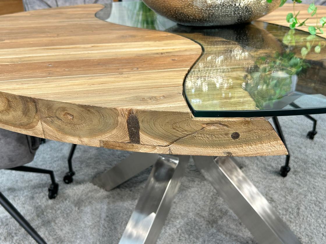 Wohnzimmertisch rund aus massivem Teak Altholz