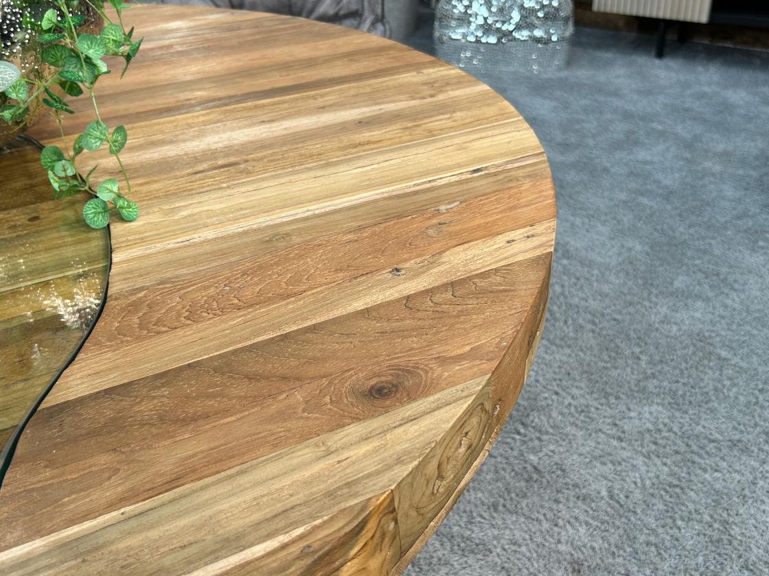 Wohnzimmertisch rund aus massivem Teak Altholz