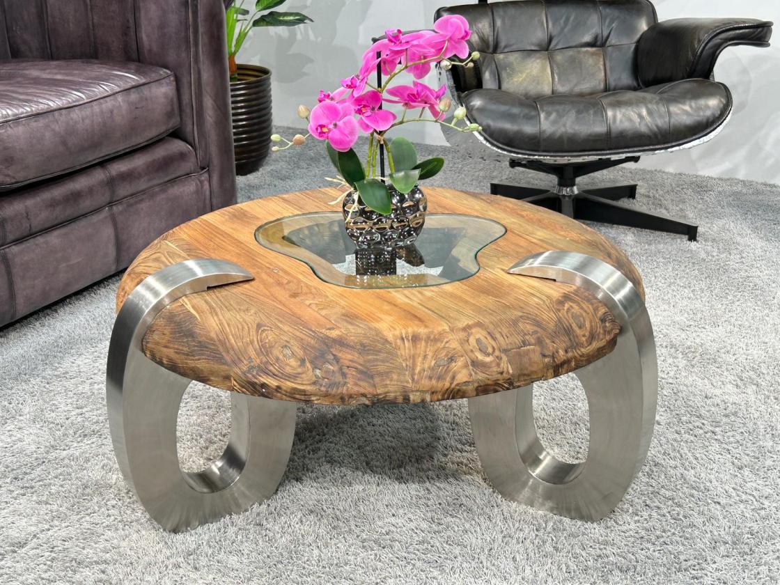 Runder Couchtisch aus Holz Clash