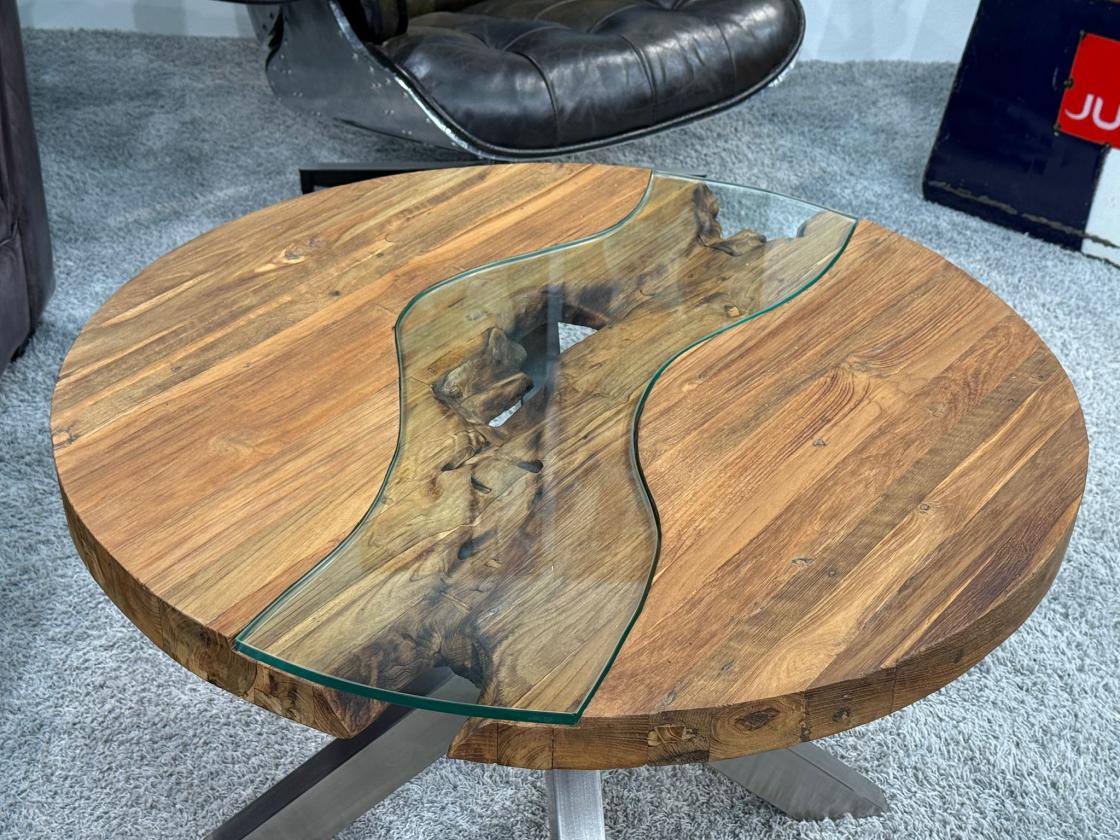 Runder Wohnzimmertisch Eternia 80 cm Holz Edelstahlgestell