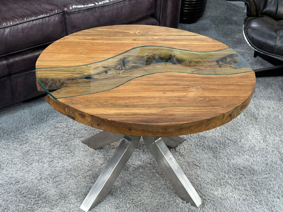 Runder Wohnzimmertisch Eternia 80 cm Holz Edelstahlgestell