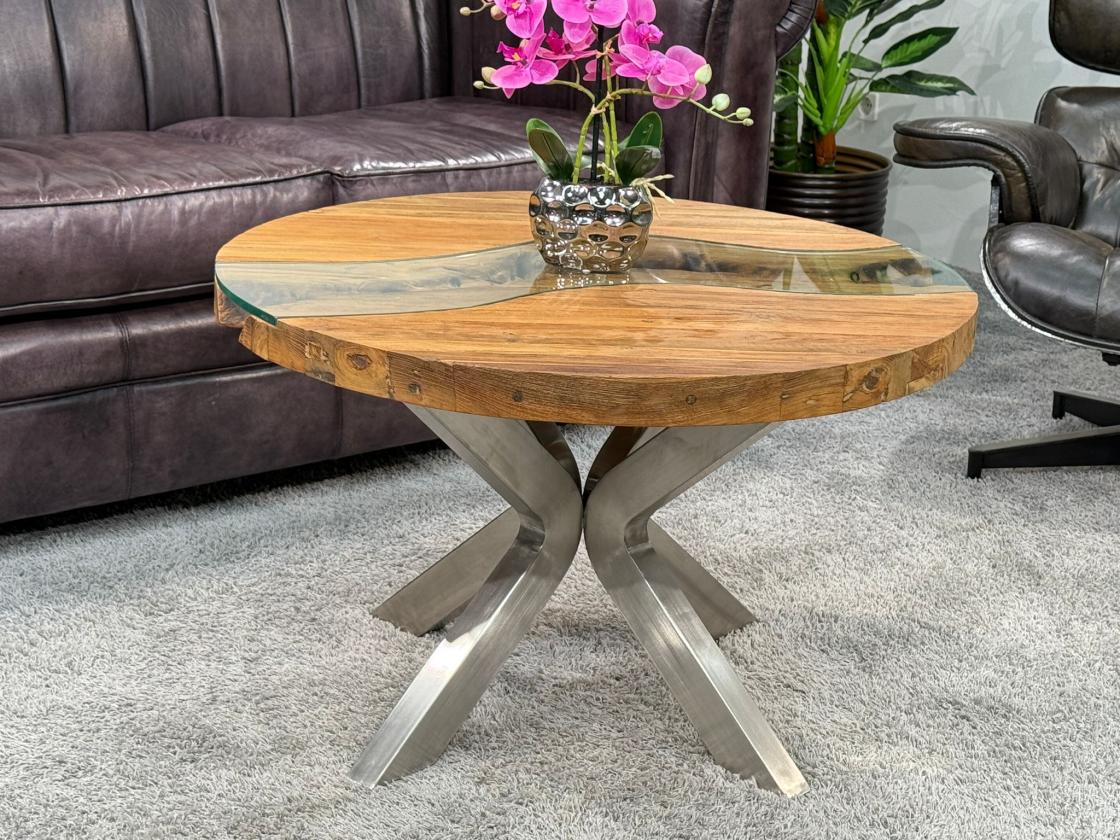 Runder Wohnzimmertisch Eternia 80 cm Holz Edelstahlgestell