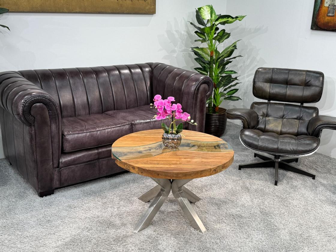 Runder Wohnzimmertisch Eternia 80 cm Holz Edelstahlgestell