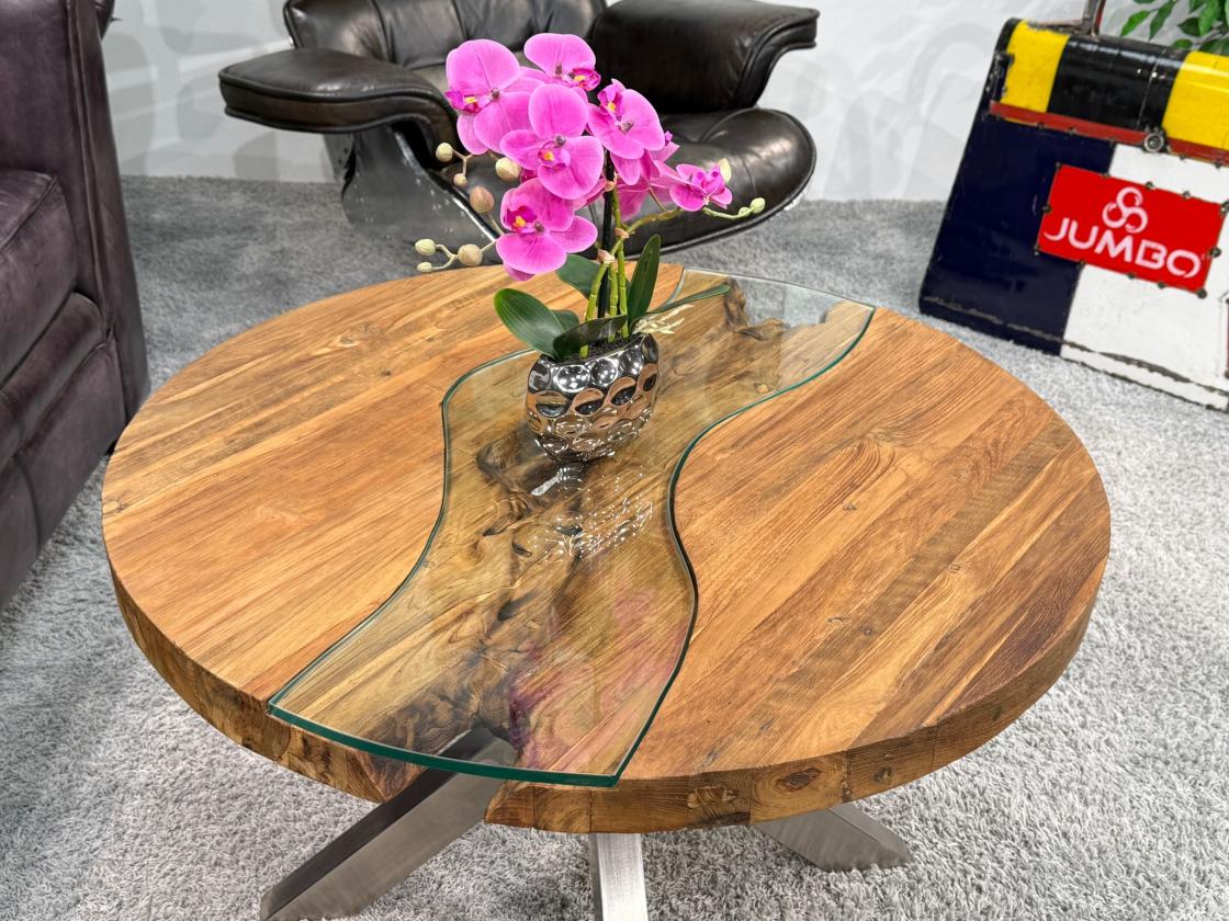 Runder Wohnzimmertisch Eternia 80 cm Holz Edelstahlgestell