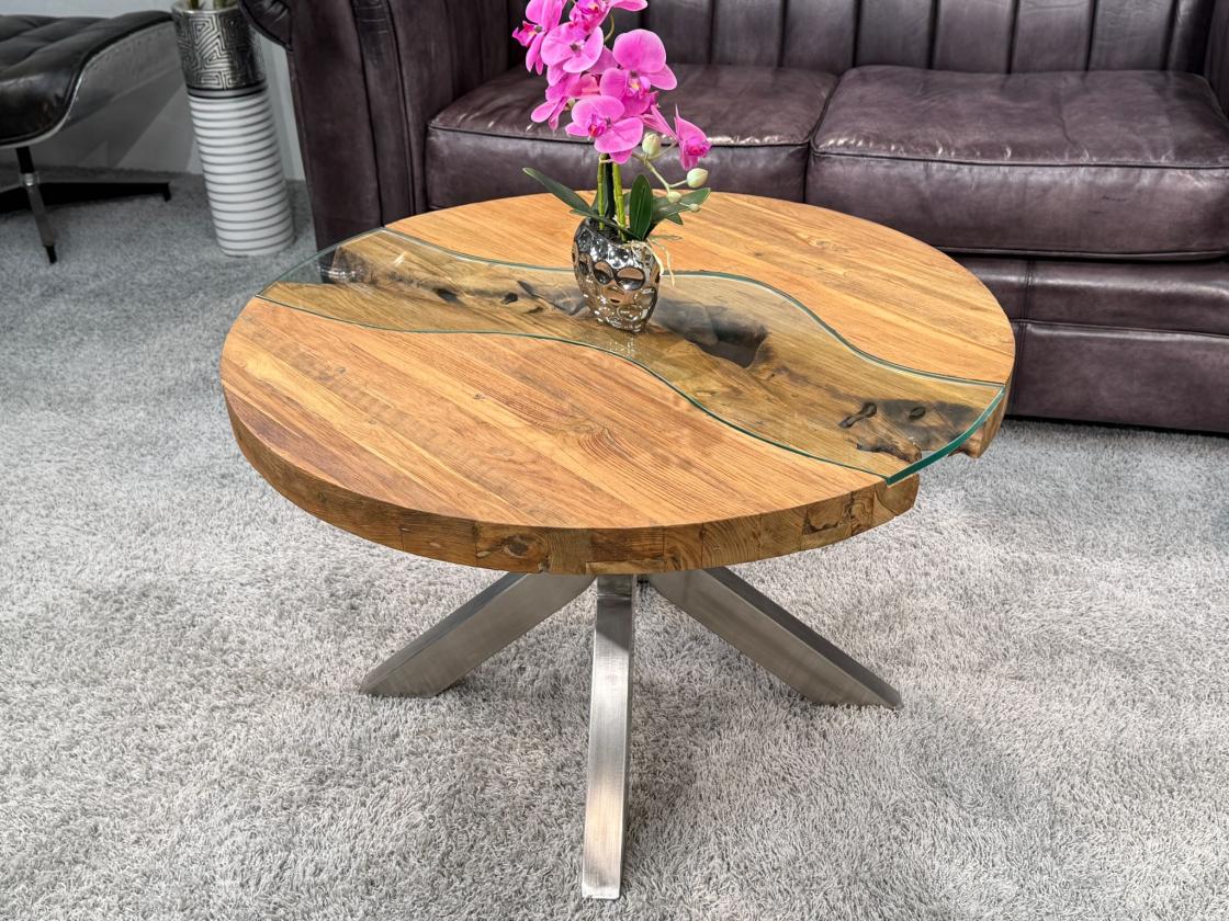 Runder Wohnzimmertisch Eternia 80 cm Holz Edelstahlgestell