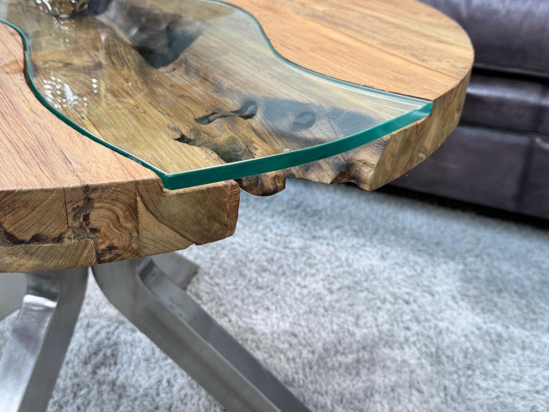 Runder Wohnzimmertisch Eternia 80 cm Holz Edelstahlgestell