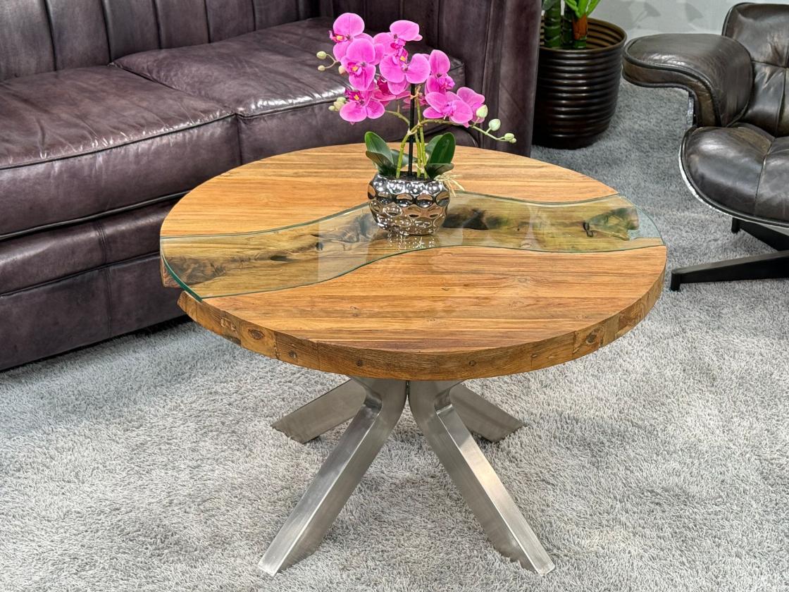 Runder Wohnzimmertisch Eternia 80 cm Holz Edelstahlgestell