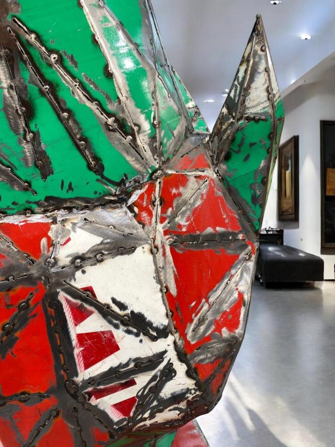 Metalldeko Metallskulptur Alteisen Handarbeit Pferdekopf Ölfässer